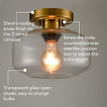Modern semi flush lighting fixture glass ceiling lamp with brass finish