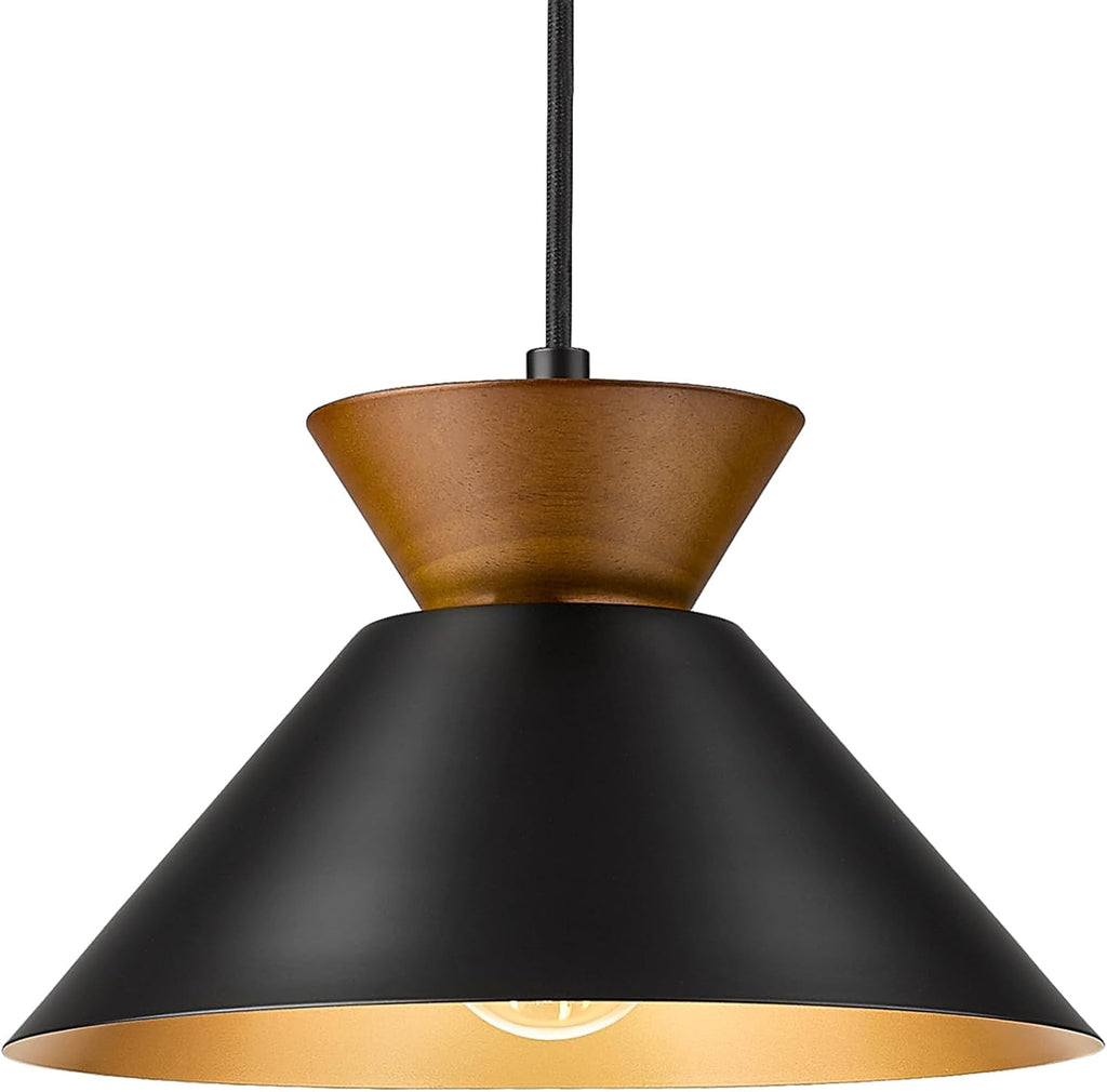 Farmhouse hanging lamp black pendant light metal,wood bedroom light