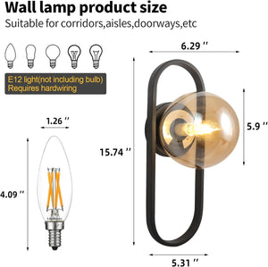 Set of 2 wall light black bedrooms light glass, metal cabinet light