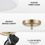 2-light drum light bronze bedroom light fabric, metal ceiling light
