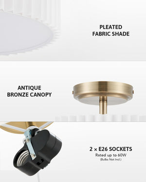 2-light drum light bronze bedroom light fabric, metal ceiling light