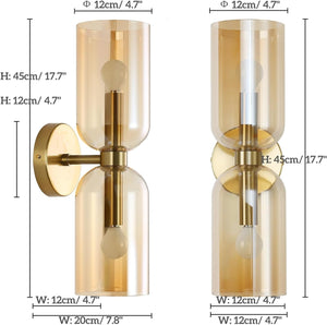 2-light vanity light amber decor lights glass, metal wall light