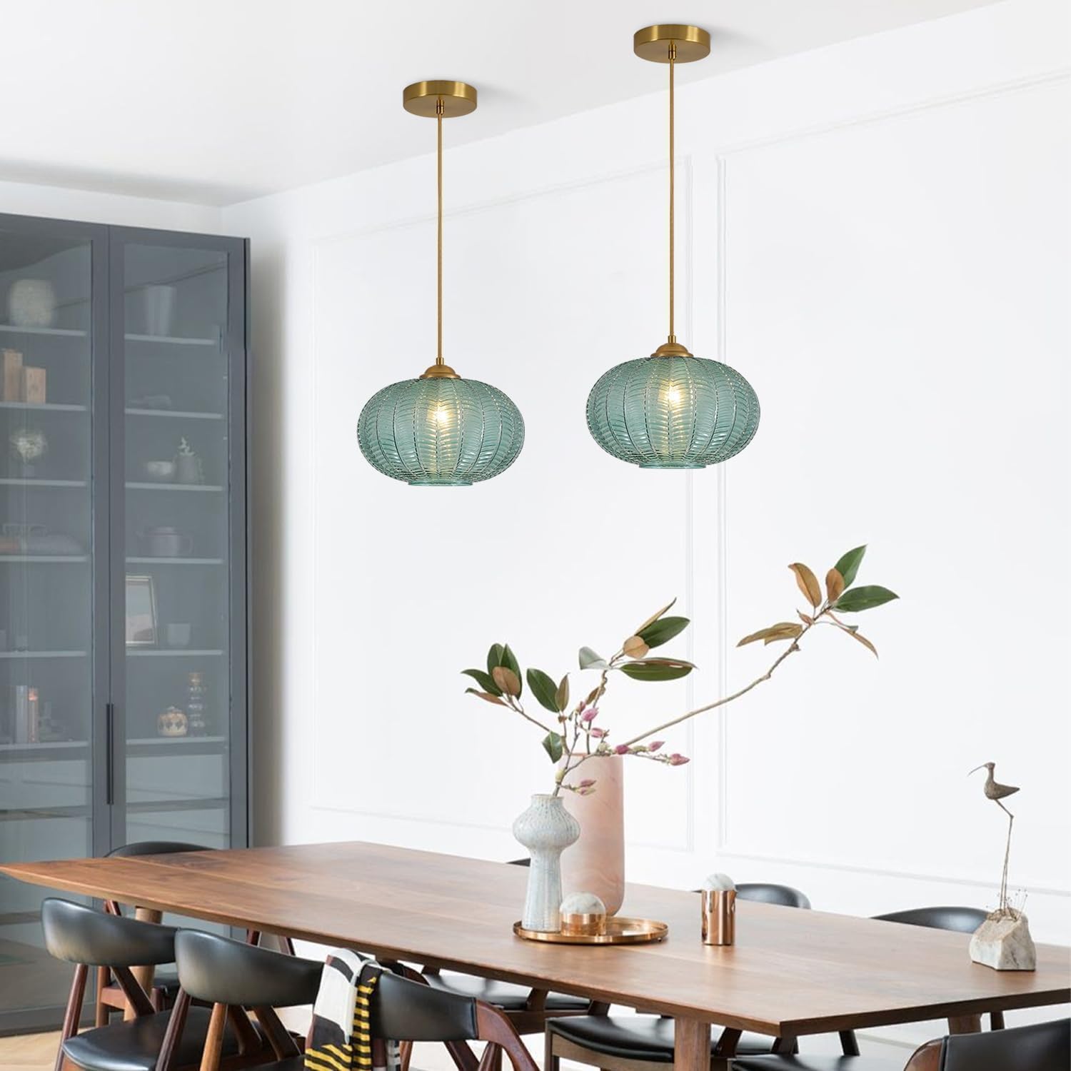 Mid century modern chandelier light green pendant light glass, metal hanging light