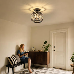 Led chandelier light black+clear entryway light glass, metal ceiling light
