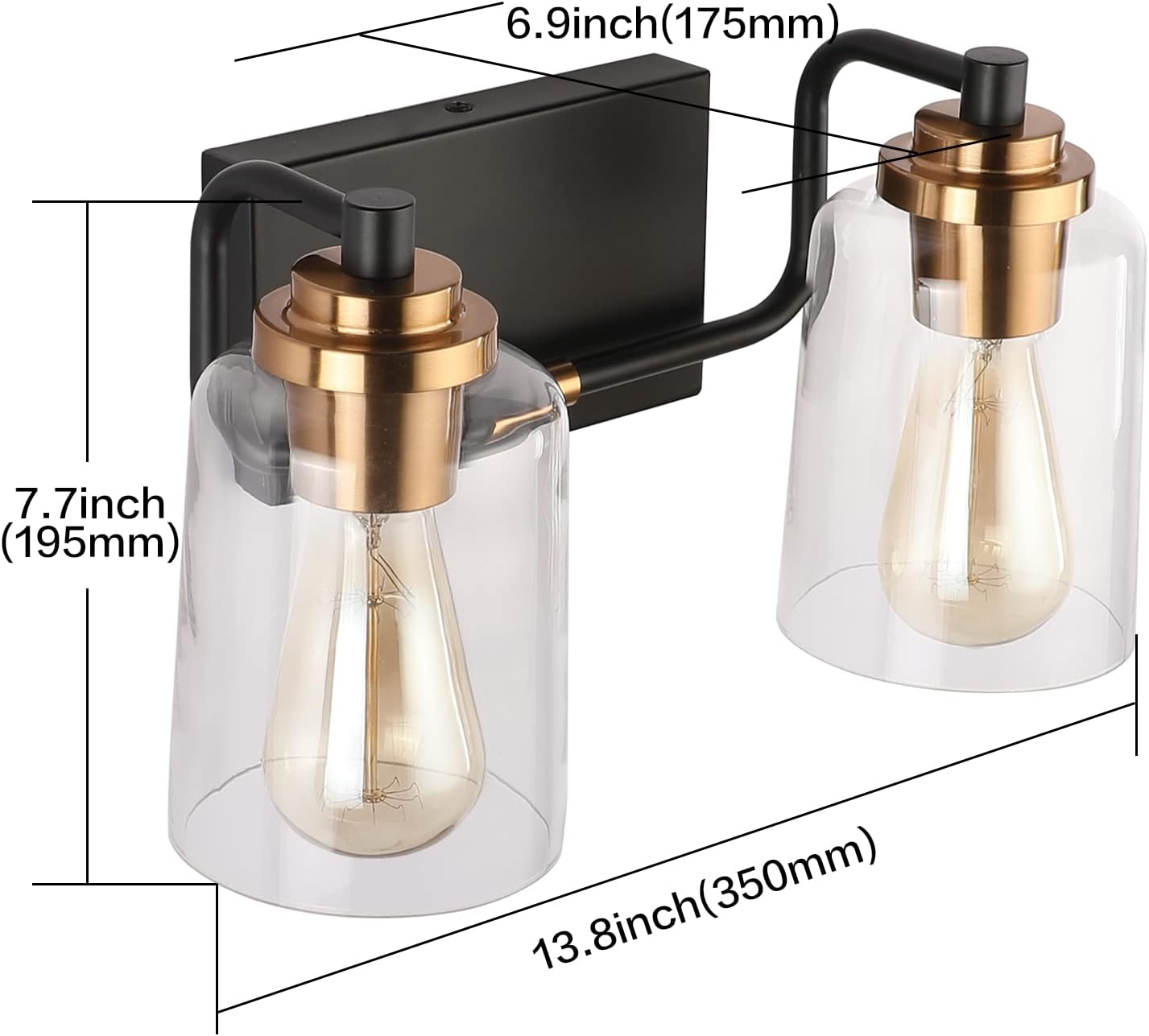2 lights vanity light black fixtures light glass, metal wall light