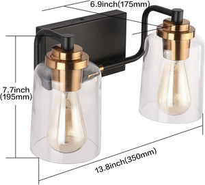 2 lights vanity light black fixtures light glass, metal wall light