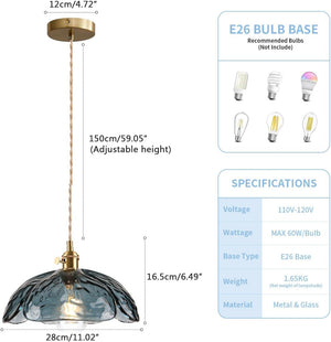 1-light pendant light blue kitchen light brass, glass bedroom light