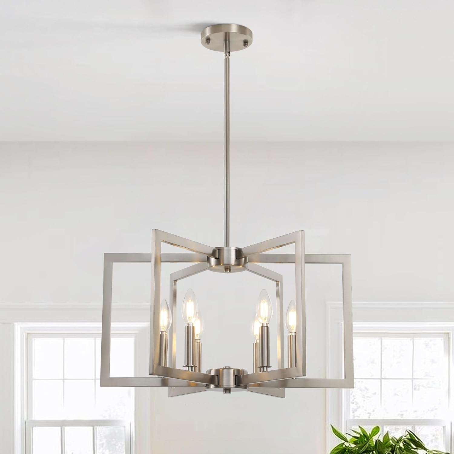 6-light modern hanging light brushed nickel entryway light metal pendant lights