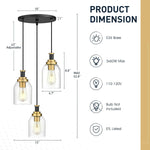 3-light pendant light black & gold hanging lamp glass, metal corridor light
