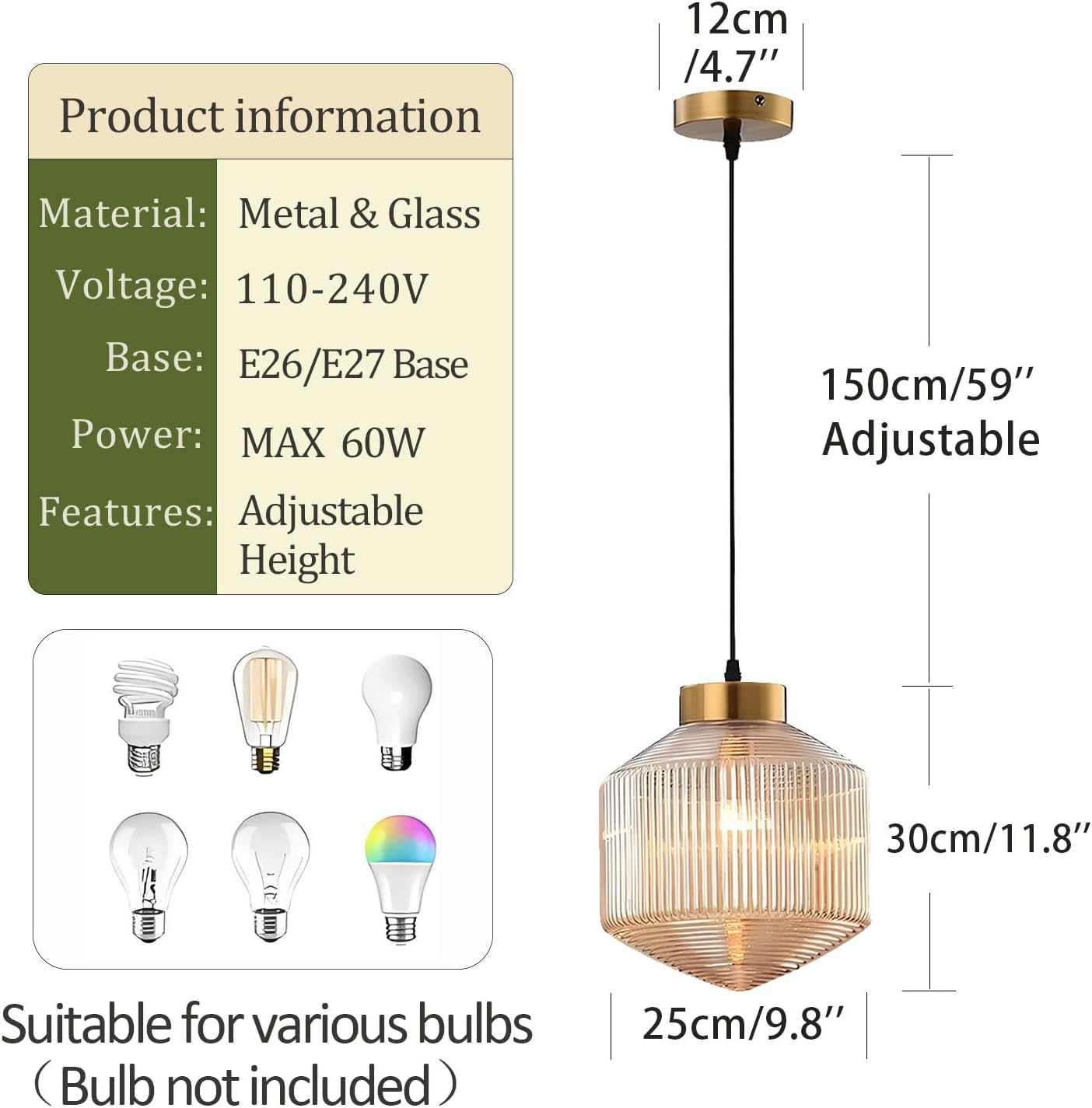 Adjustable size bar light amber hanging lamp glass pendant lights