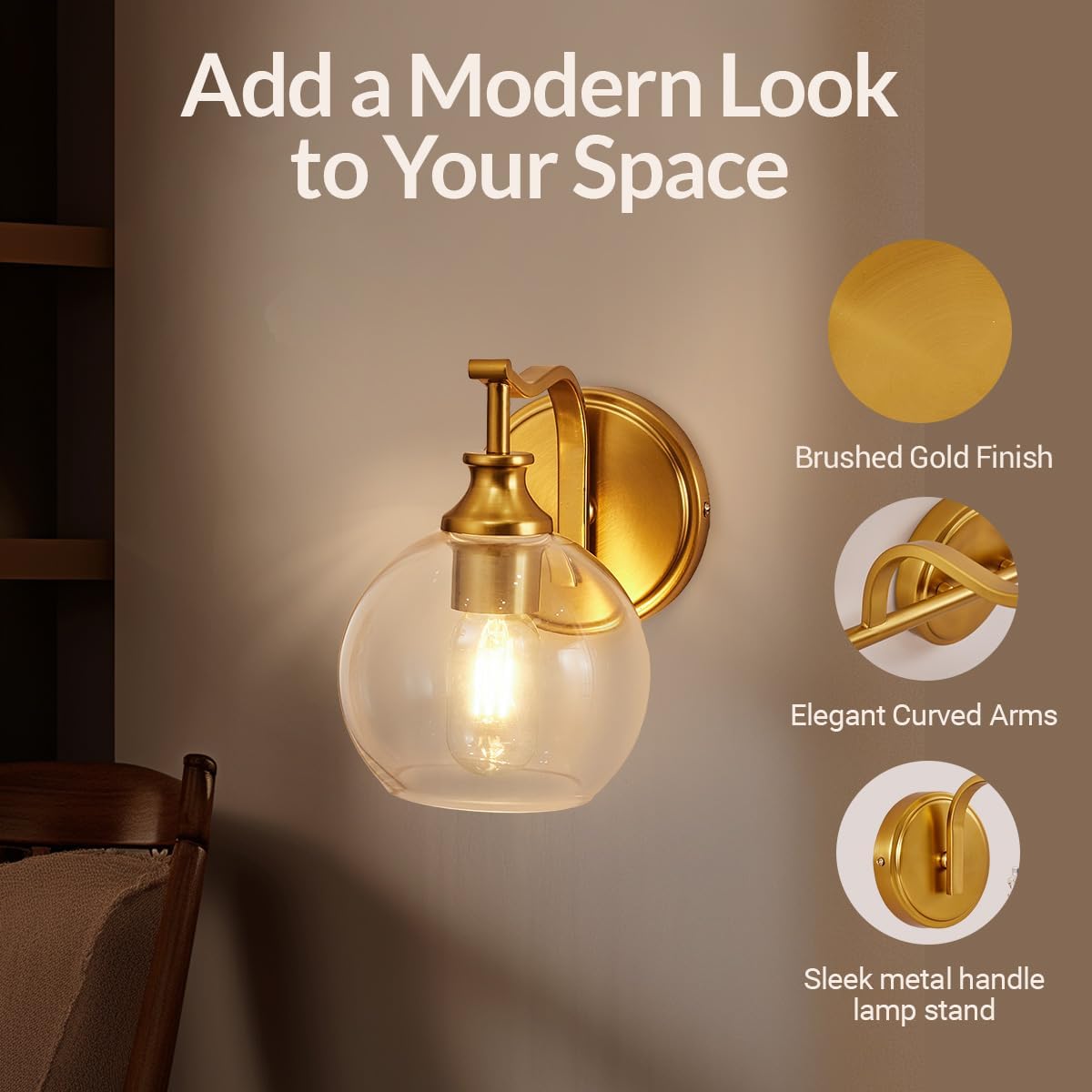 1-light bathroom light gold moun light metal wall light