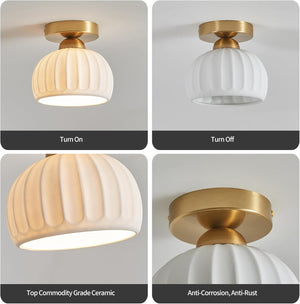 2 pack ceiling light gold flush mount light ceramic, iron porch light