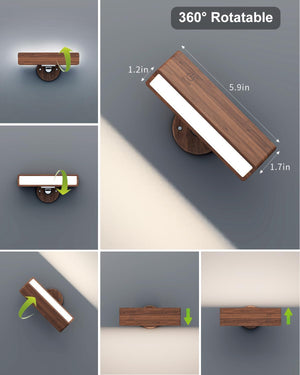 Set of 2 wireless light black walnut wall light wood, aluminum entryway light
