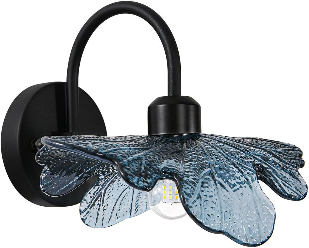 1-light vanity light blue bedroom light glass, metal wall light