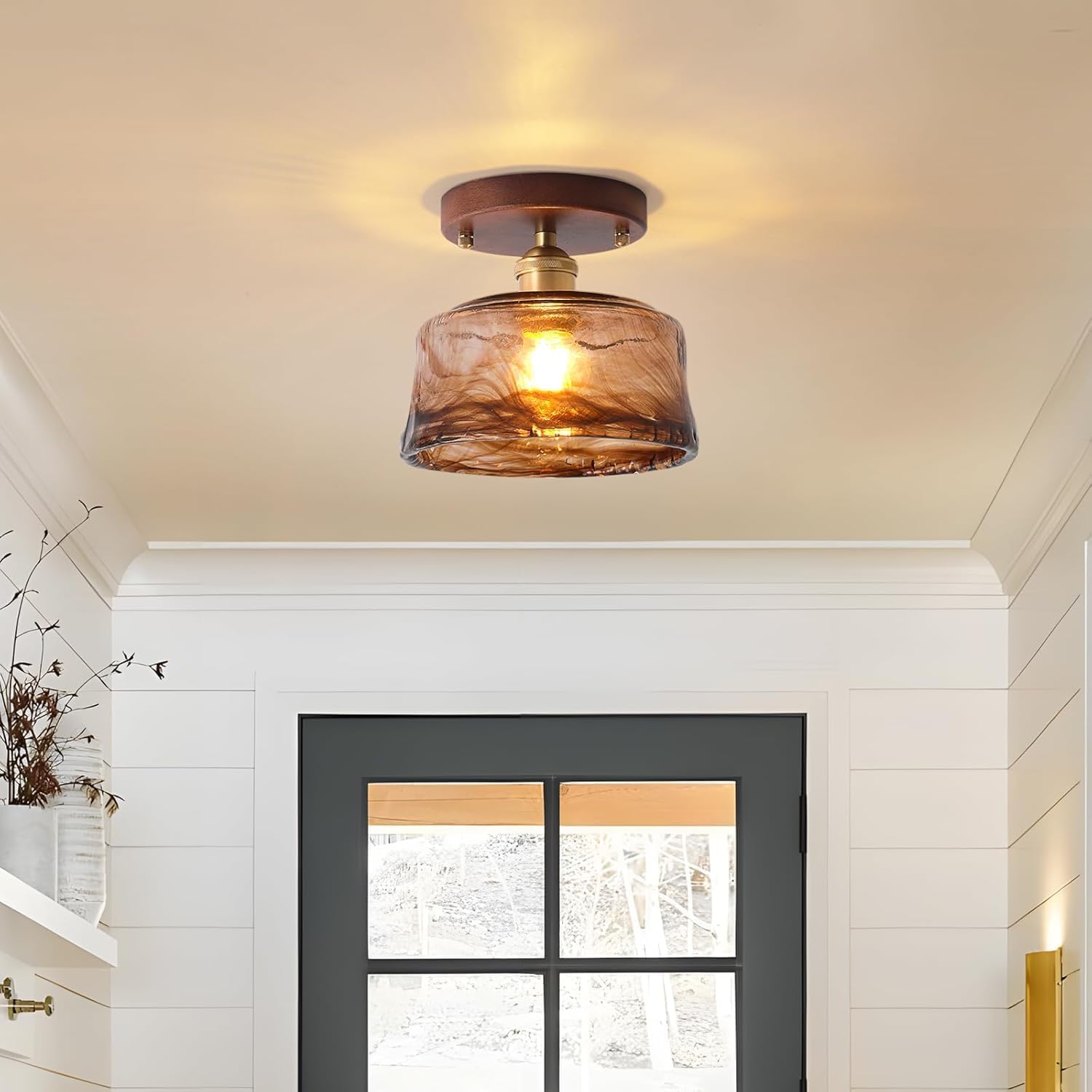 Modern ceiling light brown hallway light wood, brass, glass entry way light