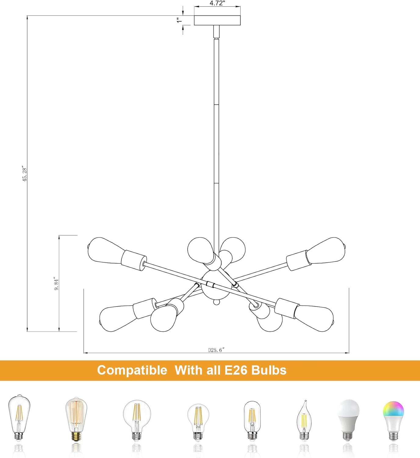 8 lights pendant light black and gold entryway light iron sputnik light
