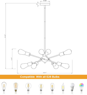 8 lights pendant light black and gold entryway light iron sputnik light