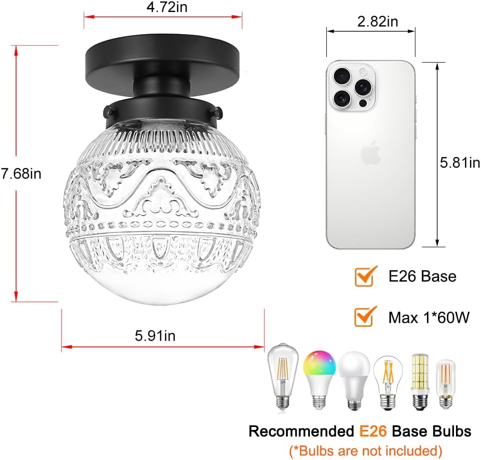 Modern hallway light black ceiling light glass ceiling light