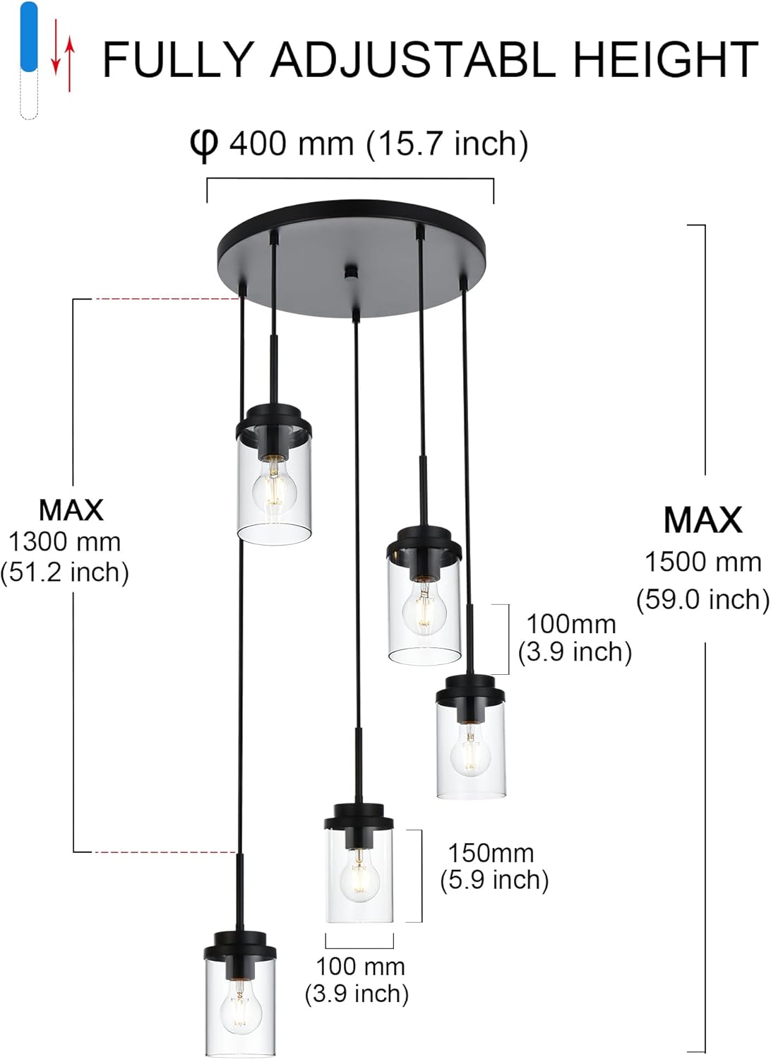 5-light hanging light black chandelier light metal pendant light