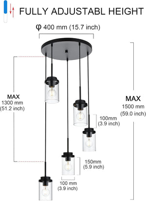 5-light hanging light black chandelier light metal pendant light