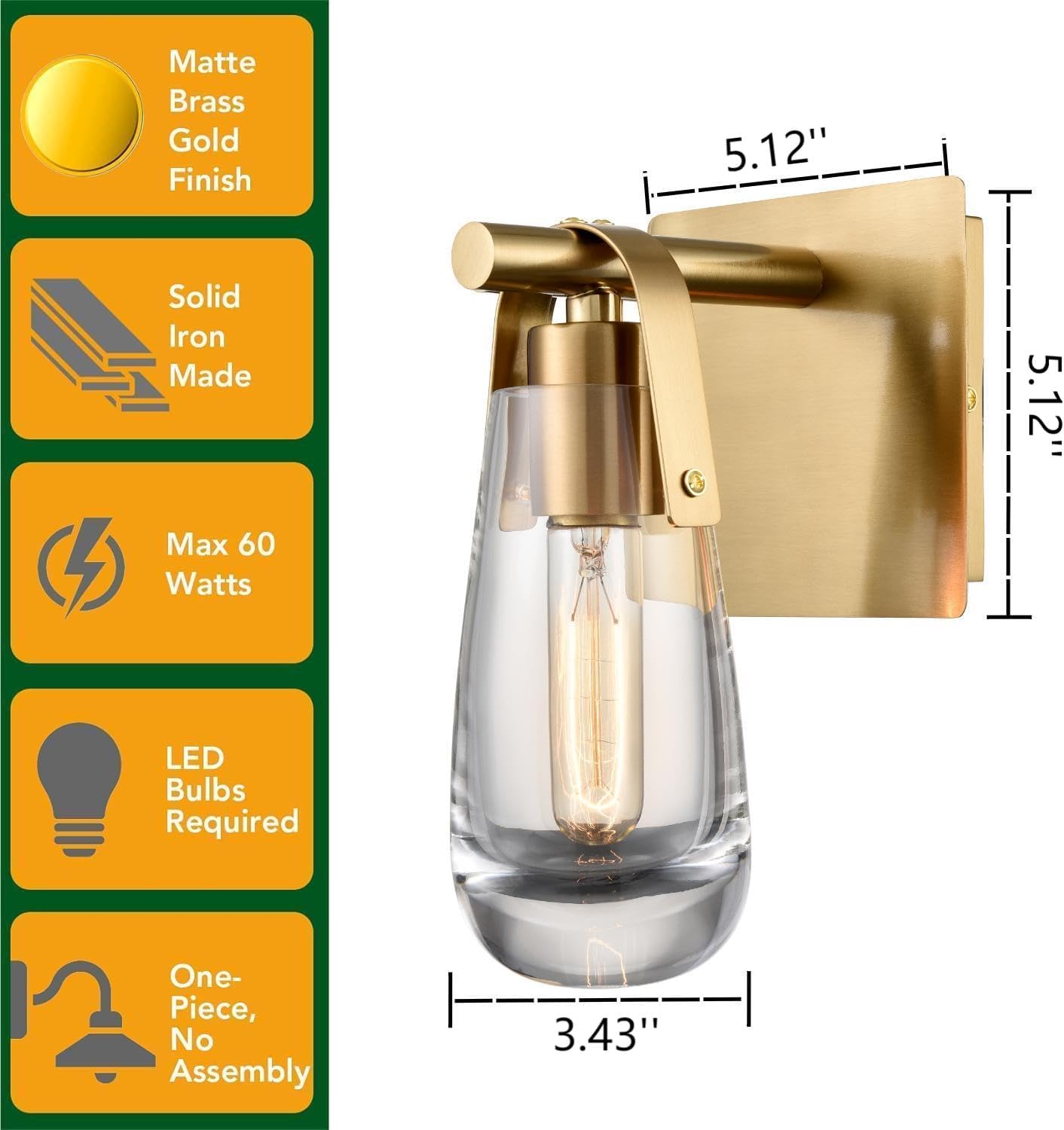 Modern wall light gold vanity light glass, metal mount light