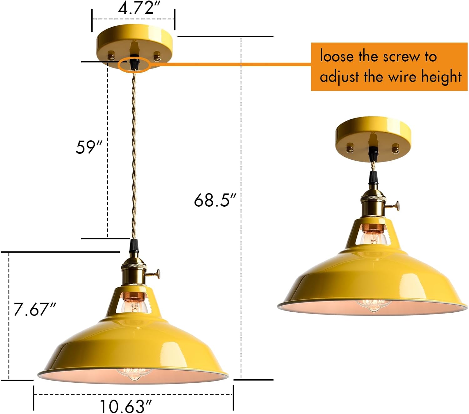 Adjustable pendant light yellow hanging light metal dining light