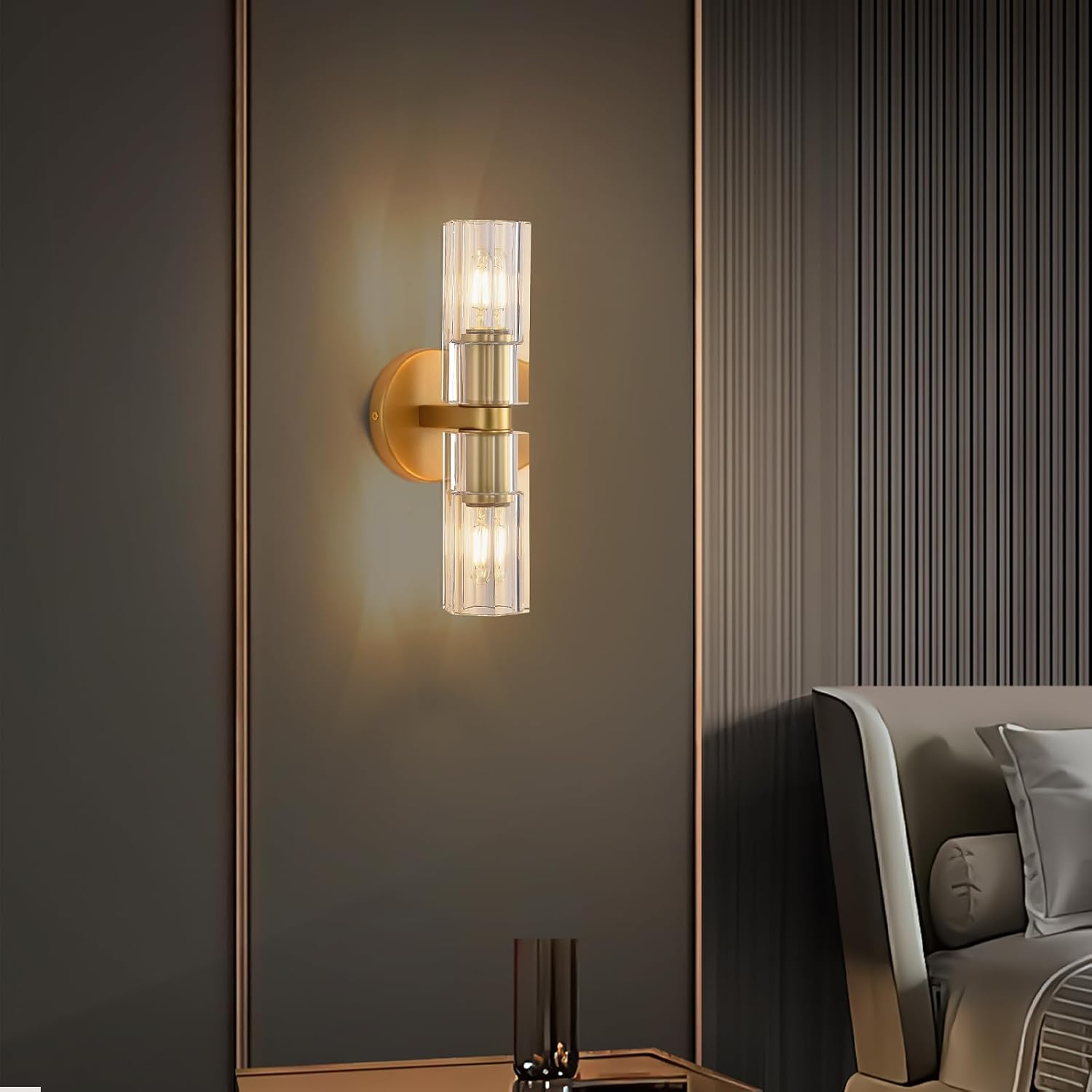 2 Light Entryway light Brass Cylindric light Metal, Crystal wall light