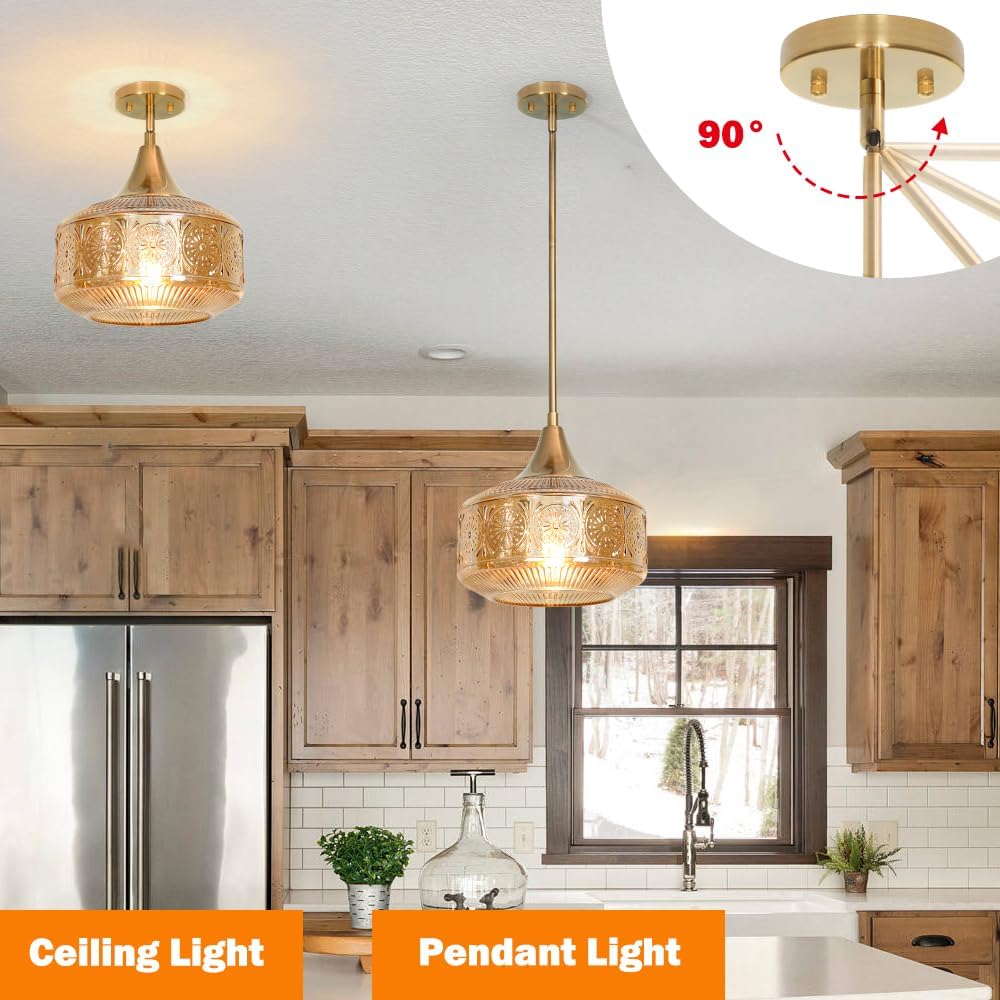 Modern pendant light yellow hanging lamp bronze alloy steel, iron kitchen light