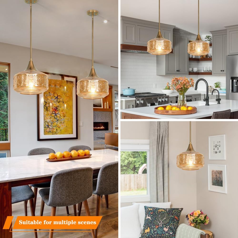 Modern pendant light yellow hanging lamp bronze alloy steel, iron kitchen light