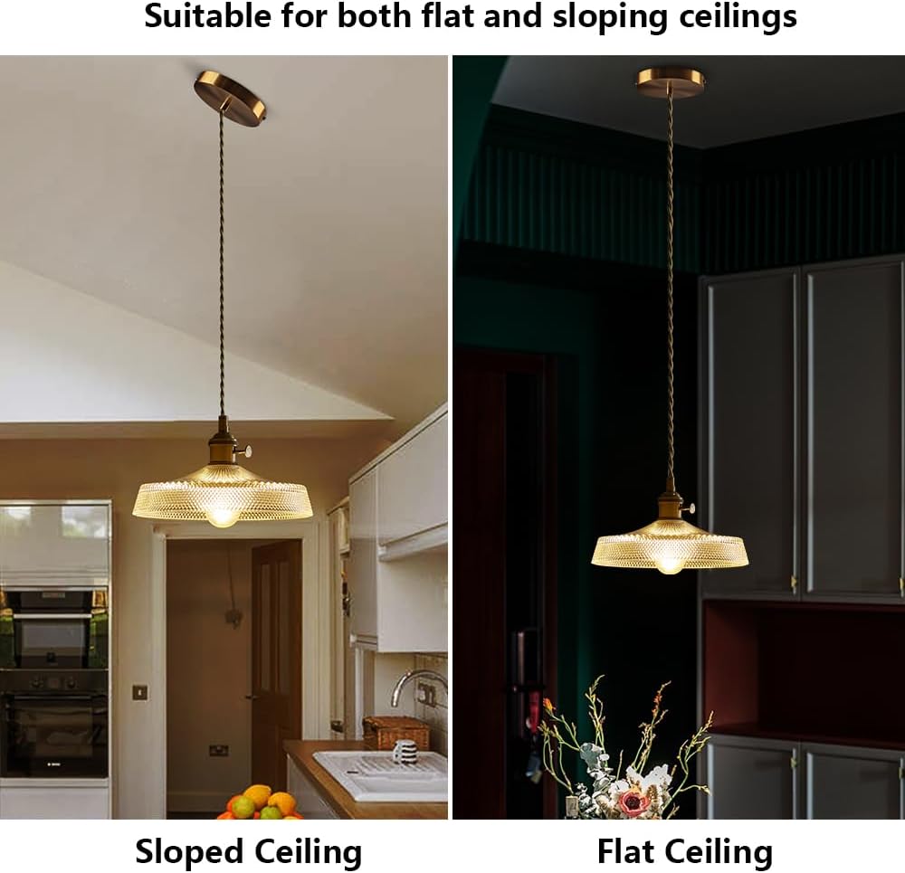 Antique pendant light clear glass hanging light glass copper kitchen light
