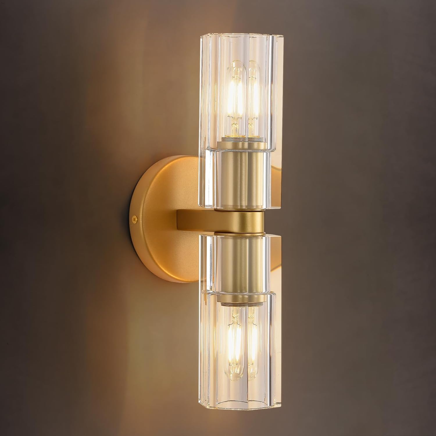 2 Light Entryway light Brass Cylindric light Metal, Crystal wall light