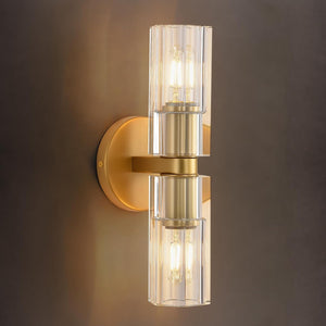 2 Light Entryway light Brass Cylindric light Metal, Crystal wall light