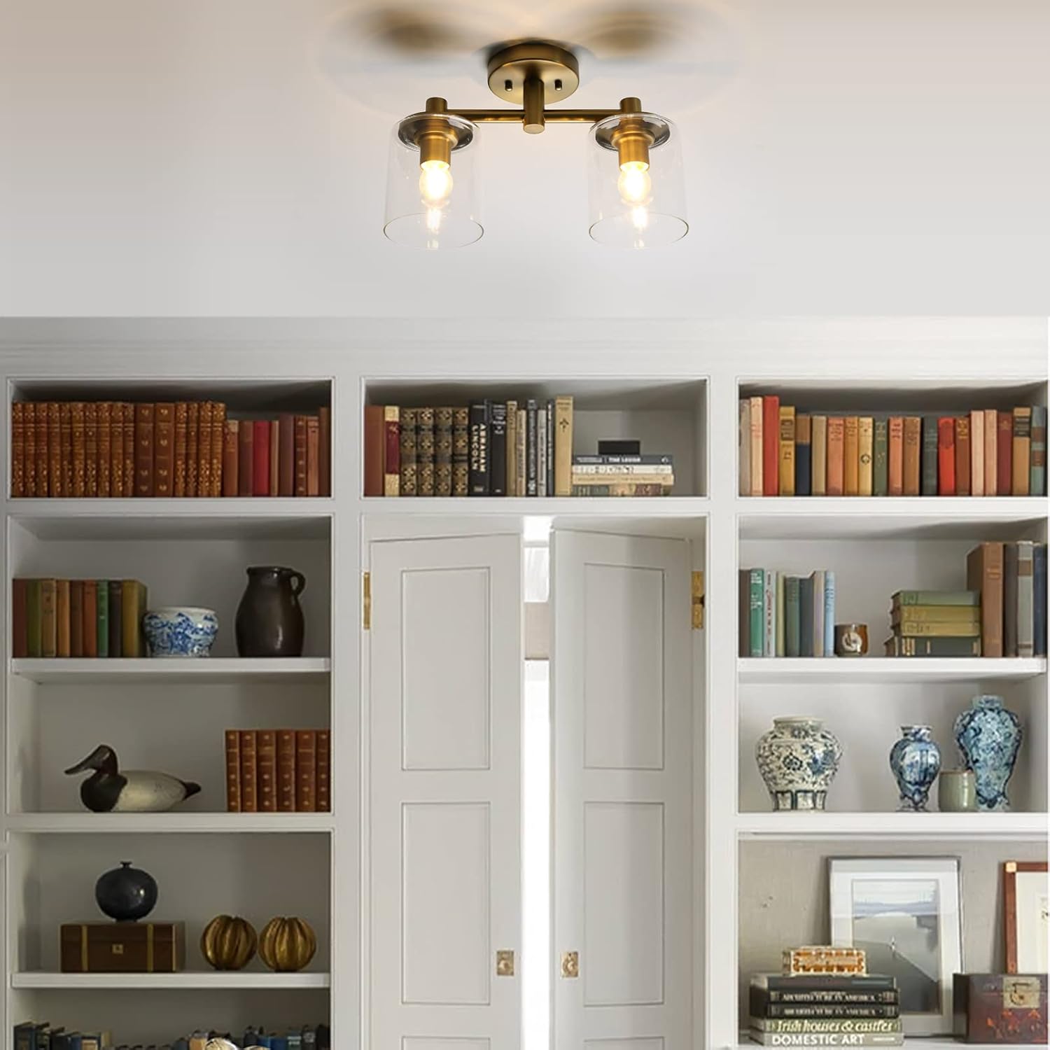 2-light flush mount light antique pendant light glass, metal chandelier lamp