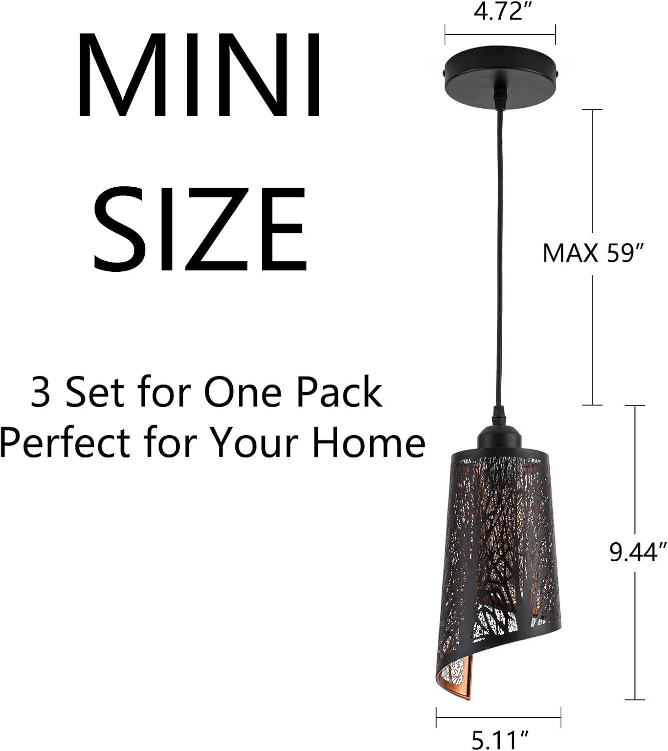 3 Pack bedroom light black and gold pendant light metal fixture light