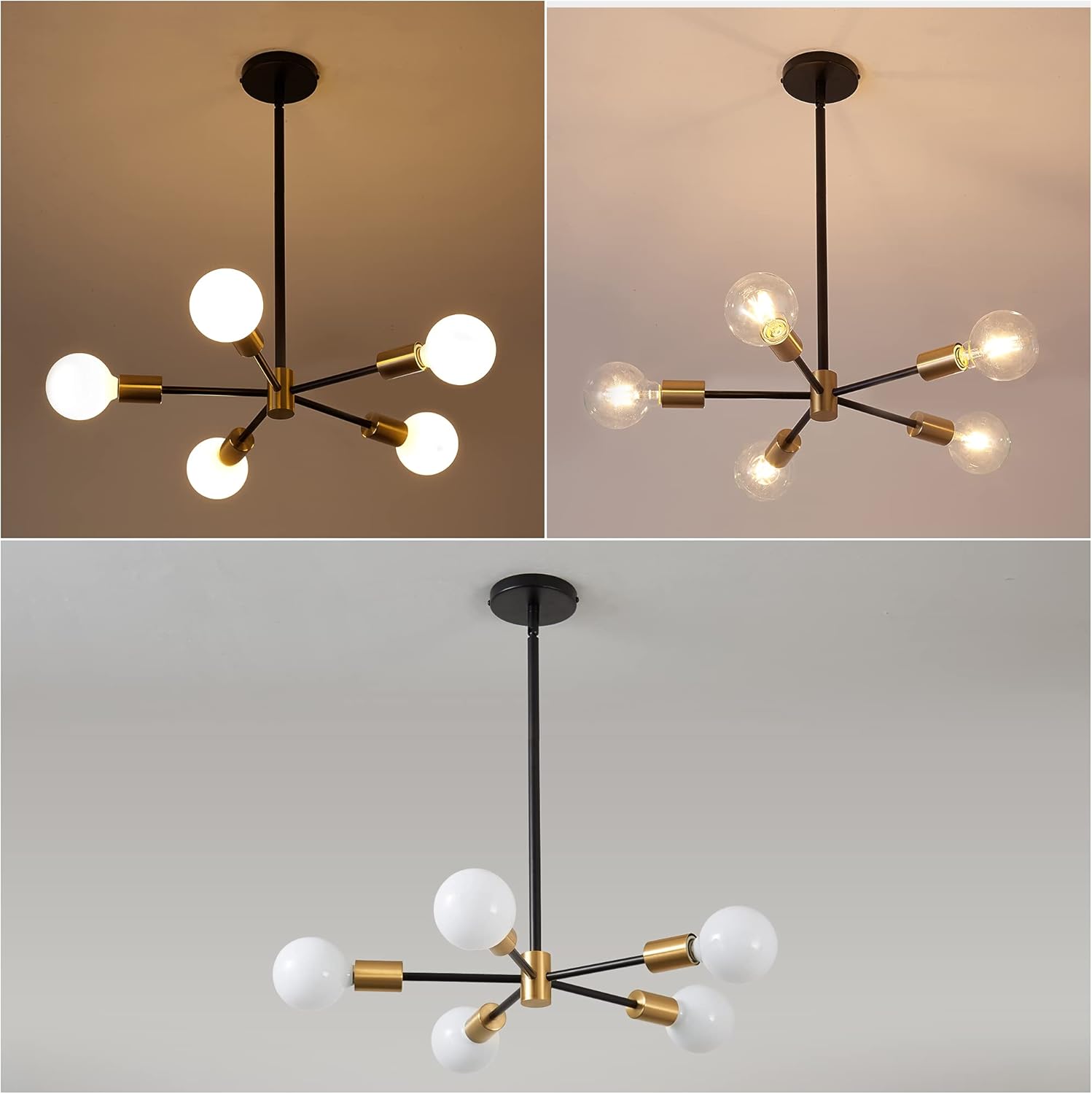 5-light sputnik ceiling light black & gold pendant light metal hanging light