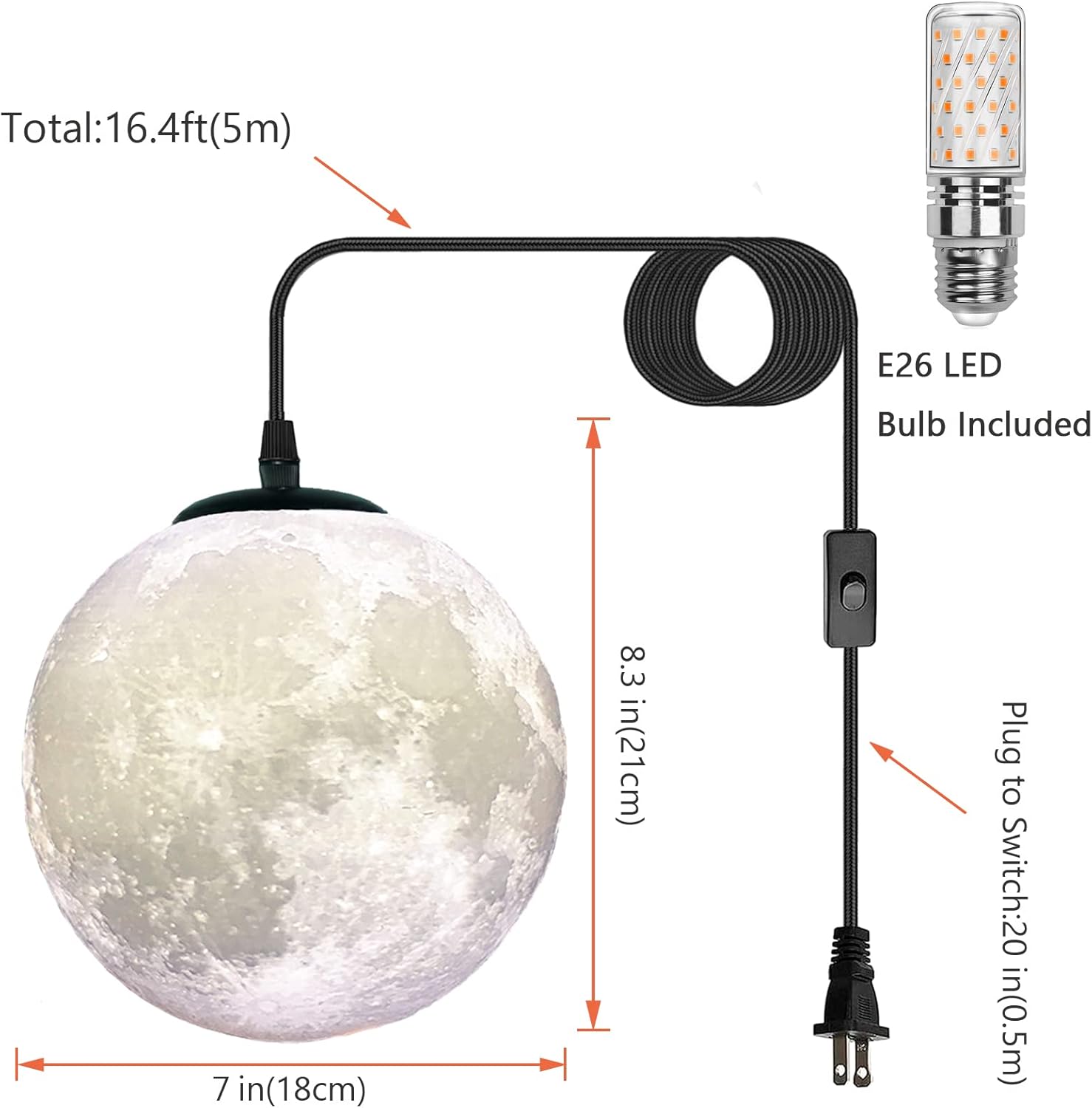 Plug in pendant light white hallway light plastic hanging light