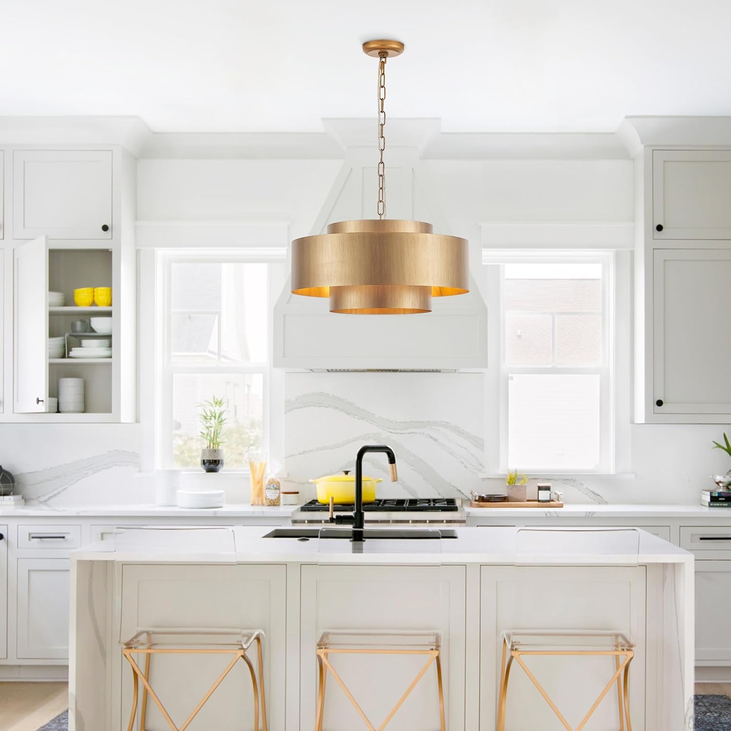 Three round modern pendant light metal kitchen light brass bedroom light