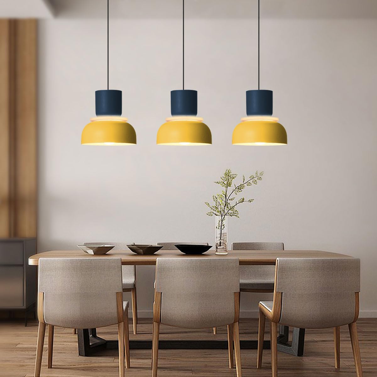 Industrial dining room light yellow and blue hanging light aluminum acrylic pendant light