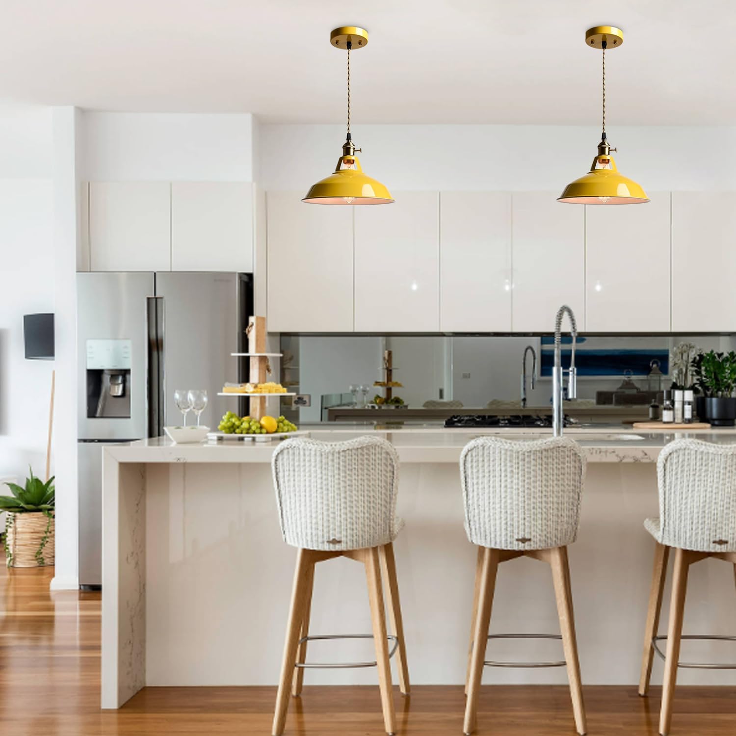 Adjustable pendant light yellow hanging light metal dining light
