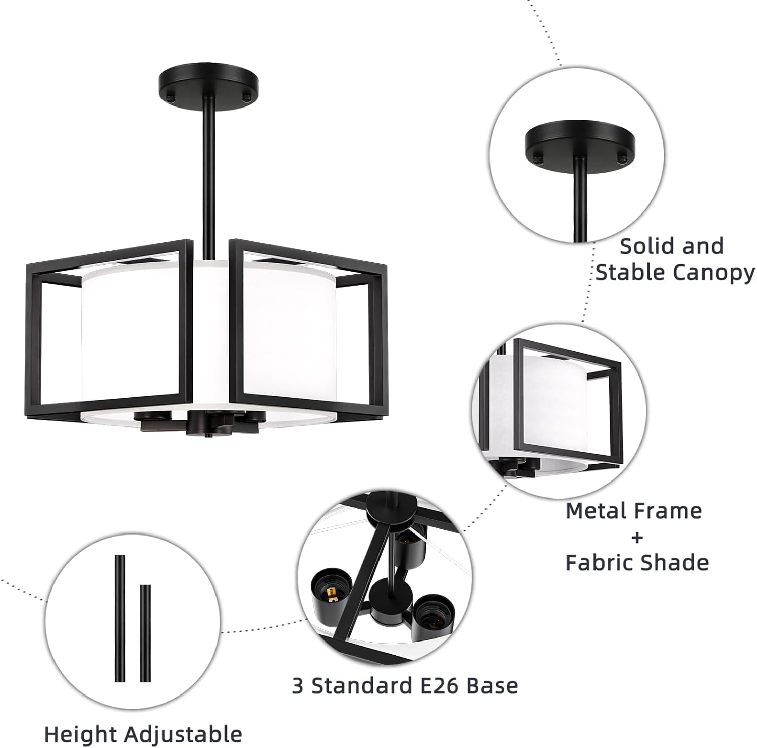 Modern ceiling light black drum light metal+farbic hallway light