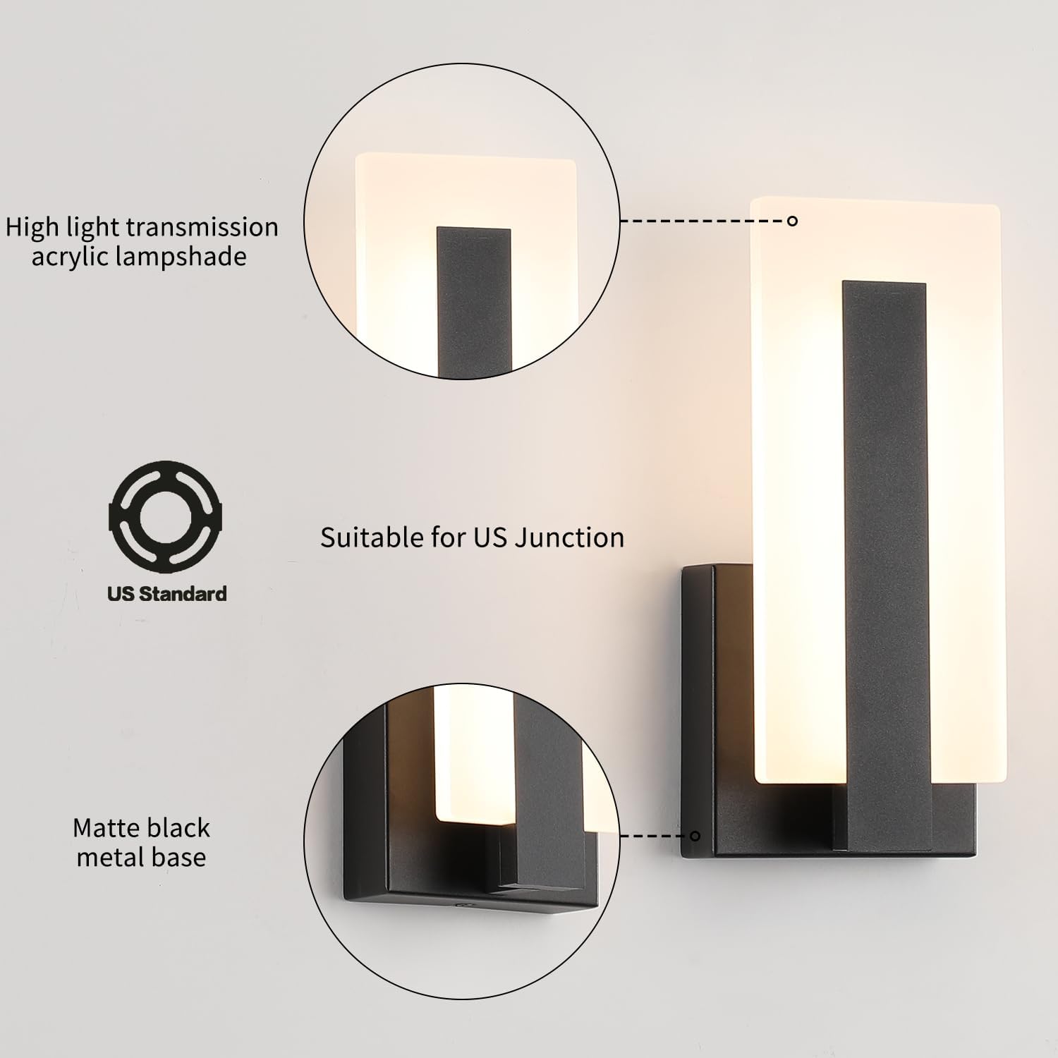 Led  2 pack wall light black hallways light metal bedrooms light