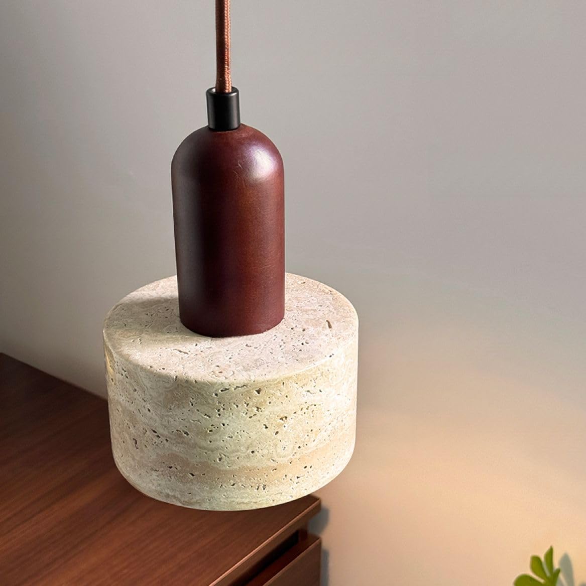 Vintage pendant light brown cylinder light wood, metal kitchen island light