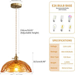 Adjustable hanging light amber pendant light brass, glass kitchen light
