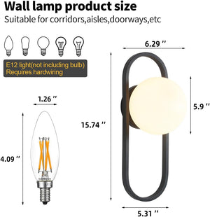 2 pack fixture light black wall light glass, metal bedroom light