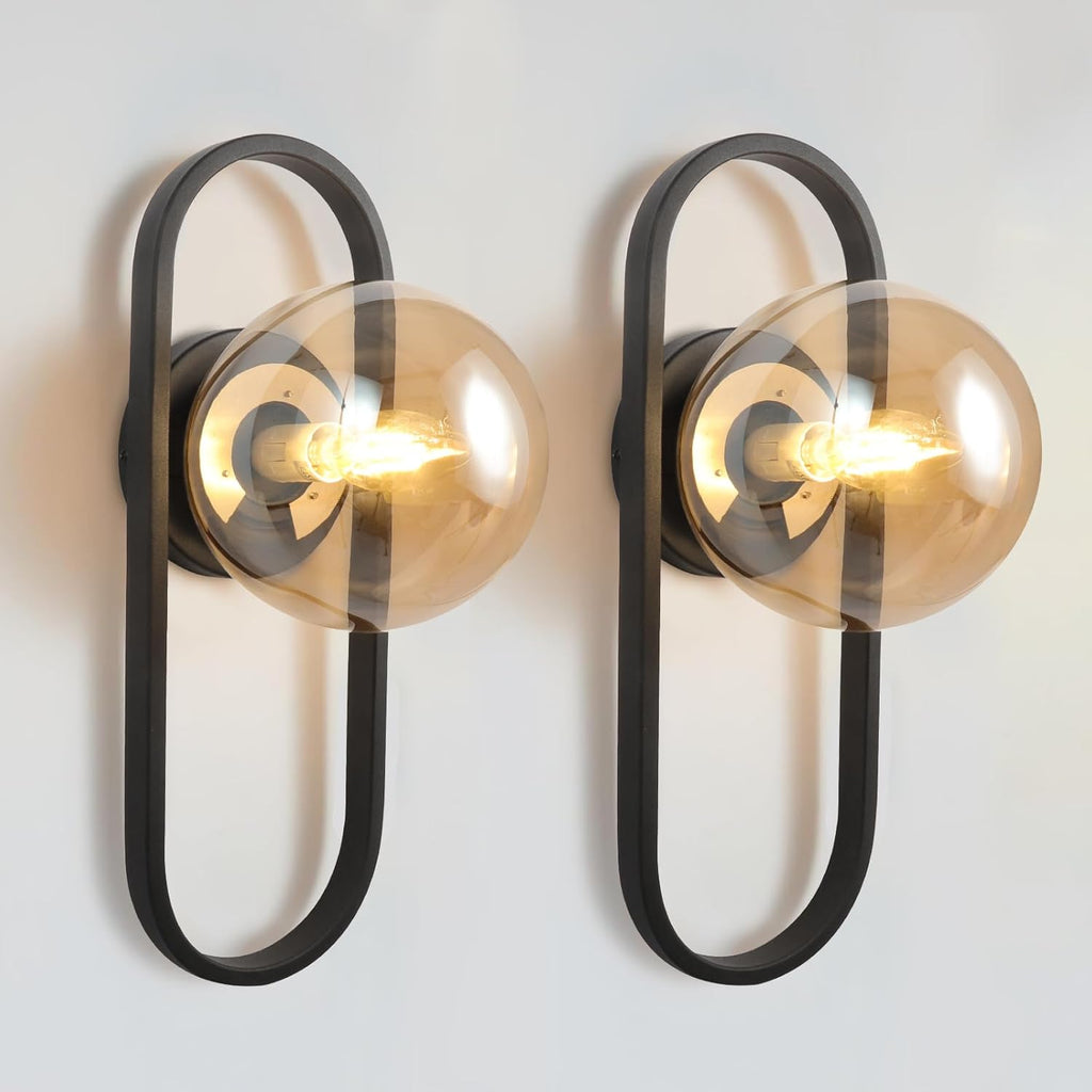 Set of 2 wall light black bedrooms light glass, metal cabinet light