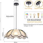 24 inch chandelier light black/white hanging light metal + plant silk pendant light