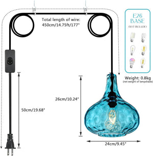 14.7 ft cord pendant light blue hanging light glass,metal bedroom light
