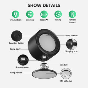 2 pcs battery operated light black rotation light plastic, metal wall light