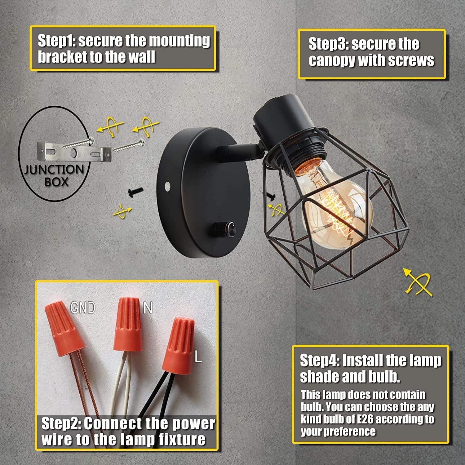 Black Wall Lights Industrial Farmhouse Head Vintage Cage Wall Mount Light Fixture