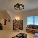 Farmhouse vintage ceiling lamp wood black flush mount light